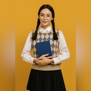 Vintage Cos Cob Classic Gray and Blue Crewneck Top with Argyle Design - L